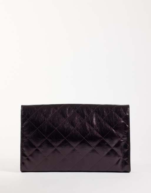 ASOS DESIGN large quilted clutch bag in burgundy, 4 of 4