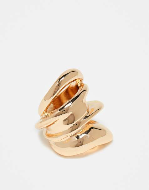 ASOS DESIGN large ring with abstract design in gold tone - view 1