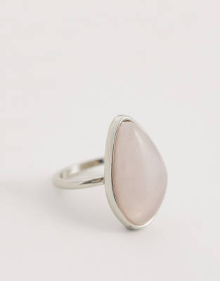 Asos Design Large Ring With Real Semi-precious Rose Quartz Stone-setting In Metallic