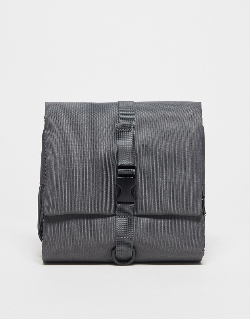 ASOS DESIGN large roll wash bag in charcoal-Neutral