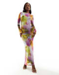 [ASOS DESIGN] ASOS DESIGN large scale floral printed mesh maxi dress in multi XS Multi