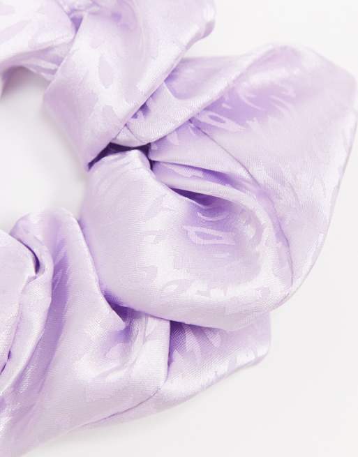 ASOS DESIGN large scrunchie in pink leopard satin, 3 of 4