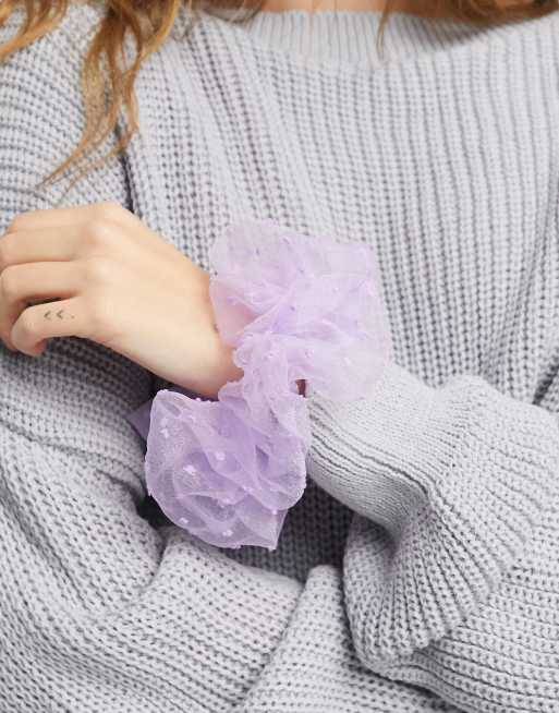 ASOS DESIGN large scrunchie in spotty organza in lilac purple, 2 of 4