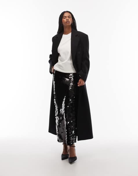 ASOS DESIGN large sequin midi skirt in black - view 1
