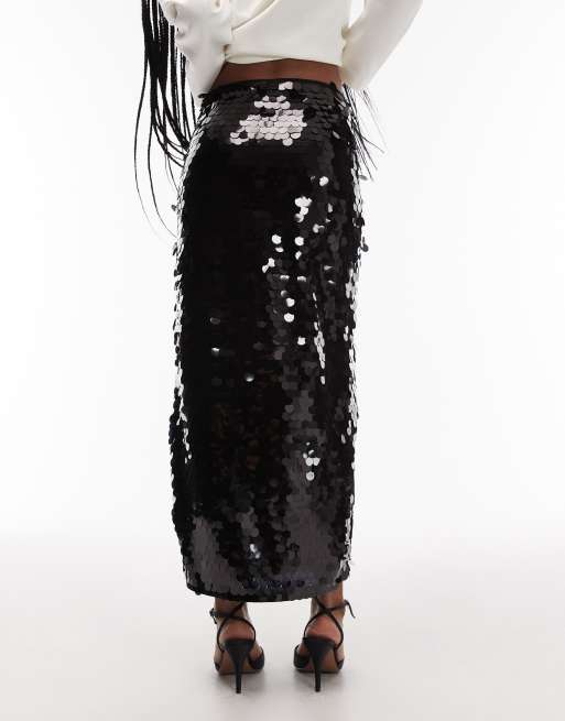 ASOS DESIGN large sequin midi skirt in black, 2 of 5