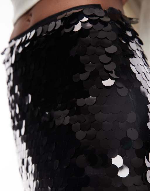 ASOS DESIGN large sequin midi skirt in black, 3 of 5