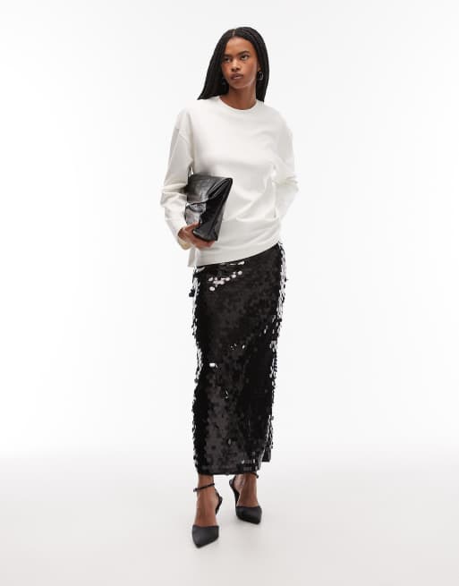 ASOS DESIGN large sequin midi skirt in black, 4 of 5