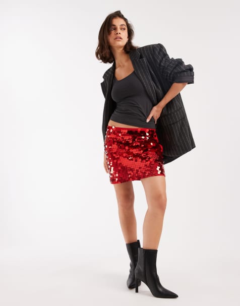 ASOS DESIGN large sequin mini skirt in red - view 1