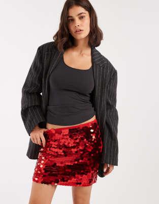 Asos Design Large Sequin Mini Skirt In Red