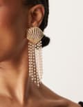 [ASOS DESIGN] ASOS DESIGN large shell stud earrings with faux pearl drops in gold tone No Size GOLD