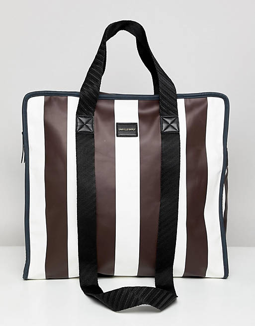 ASOS DESIGN large shopper bag in white and burgundy stripe