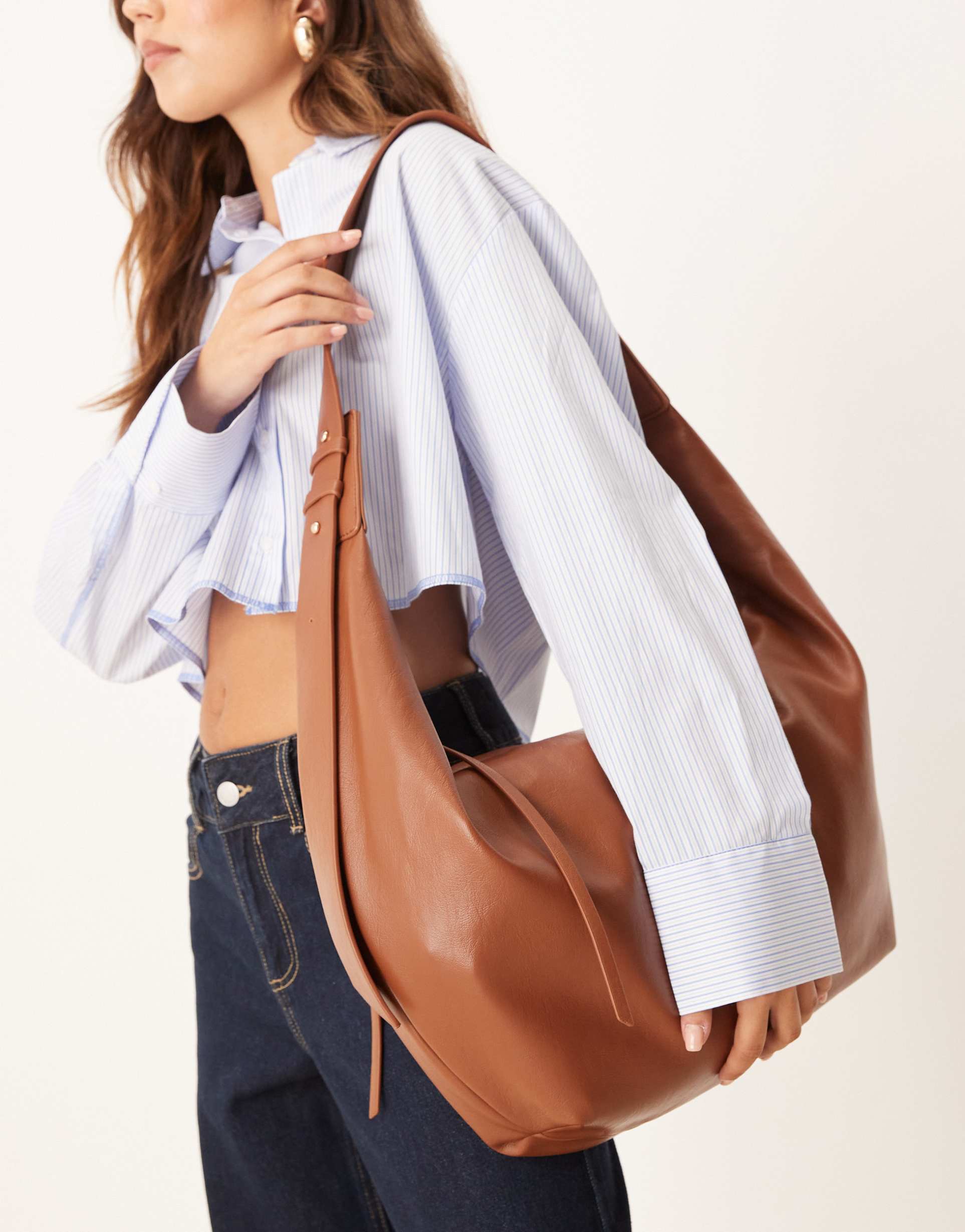 asos design large sling tote bag in tan