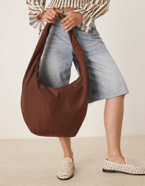 ASOS DESIGN large slouchy sling tote bag in chocolate - view 1