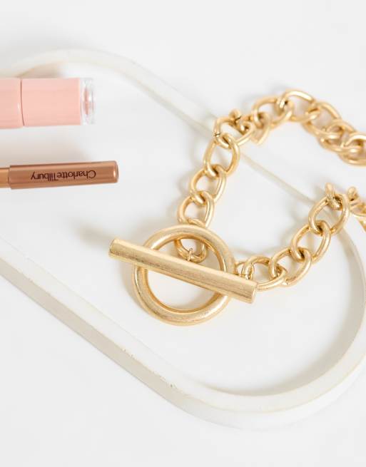 ASOS DESIGN large statement t-bar chain necklace in gold tone, 2 of 4