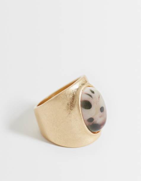 ASOS DESIGN large stone set ring in gold tone - view 1