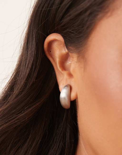 ASOS DESIGN large stud earrings in oval shape in satin silver tone