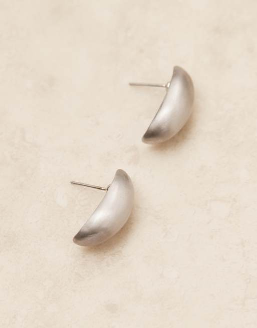 ASOS DESIGN large stud earrings in oval shape in satin silver tone