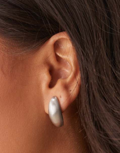 ASOS DESIGN large stud earrings in oval shapes in satin silver tone - view 1