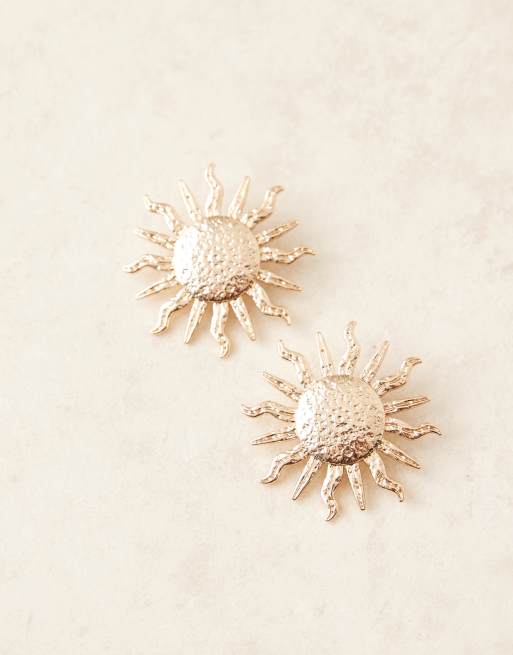 ASOS DESIGN large stud earrings in oversized sun design in gold tone