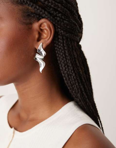 ASOS DESIGN large stud earrings with abstract sculptural shape in silver tone - view 1