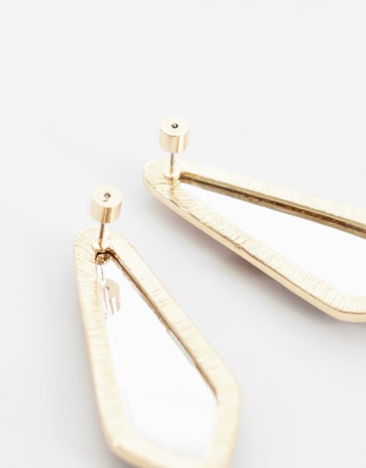 ASOS DESIGN large stud earrings with amber crystal in gold tone, 3 of 4
