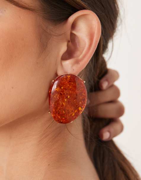 ASOS DESIGN large stud earrings with amber faux-stone setting - view 1