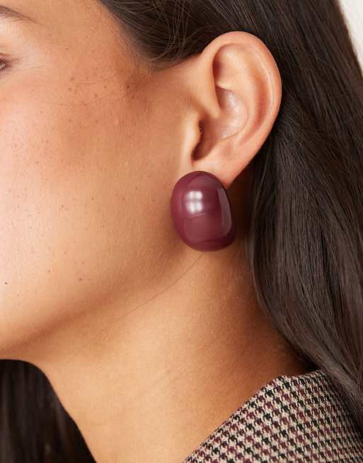 ASOS DESIGN large stud earrings with bubble oval design in mulberry