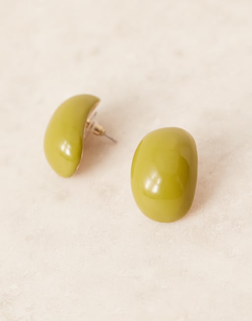 ASOS DESIGN large stud earrings with bubble oval design in olive, 2 of 3