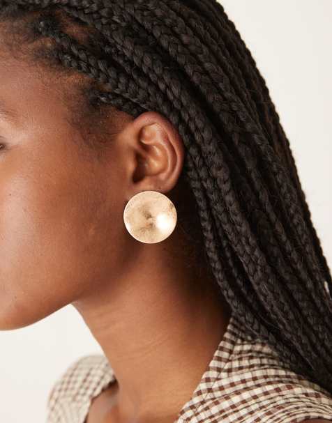 ASOS DESIGN large stud earrings with clean circle design in brushed gold tone - view 1