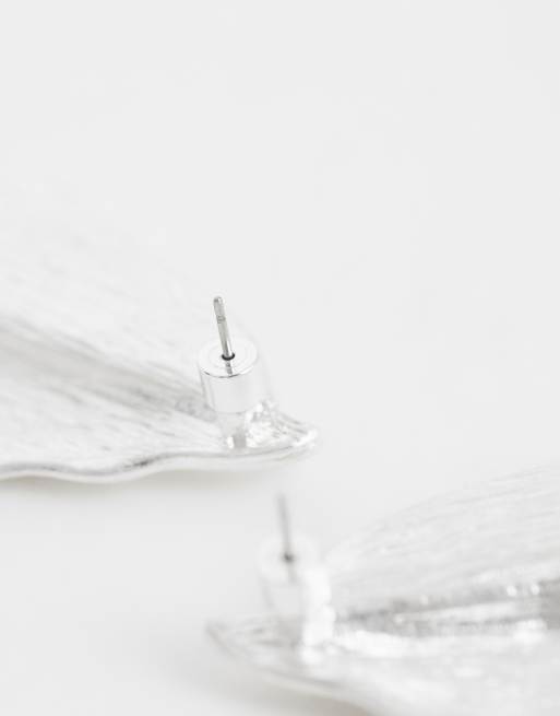 ASOS DESIGN large stud earrings with fold-over diamond design in brushed silver, 3 of 4