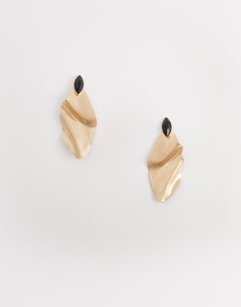 ASOS DESIGN large studs with black stone setting earrings in brushed gold tone - view 1