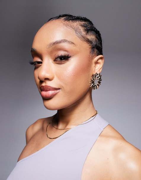 ASOS DESIGN large sunburst stud earrings in gold tone - view 1