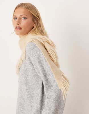 Asos Design Large Triangle Scarf With Tassel Detaling In Neutral