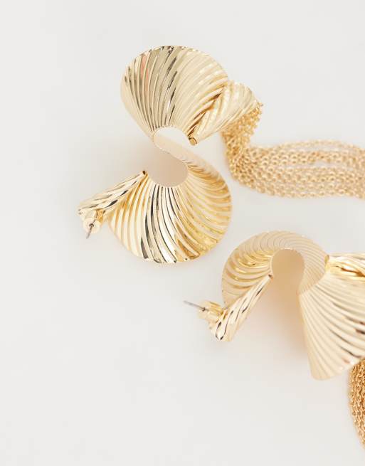 ASOS DESIGN large twisted earrings with chain tassels in gold tone, 5 of 5