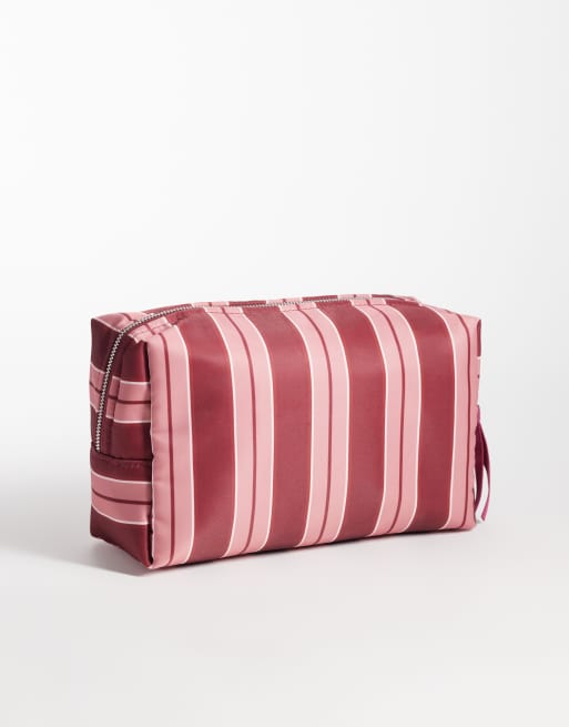 ASOS DESIGN large wash bag in pink and burgundy stripe, 4 of 4