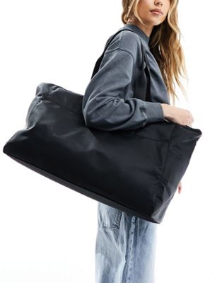 Asos Design Nylon Tote Bag With Webbing Strap Detail In Black