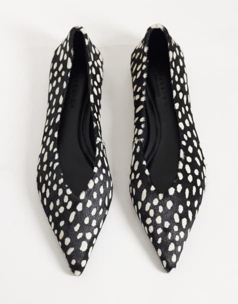 ASOS DESIGN Lari ballerines pointues premium en cuir véritable à poils à pois - view 1