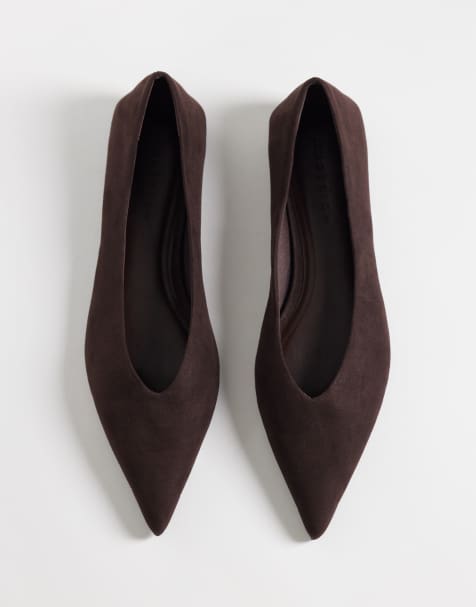 ASOS DESIGN Lari pointed ballet flats in chocolate suedette - view 1