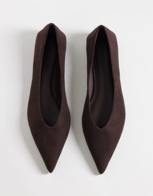 Asos Design Lari Pointed Ballets In Brown