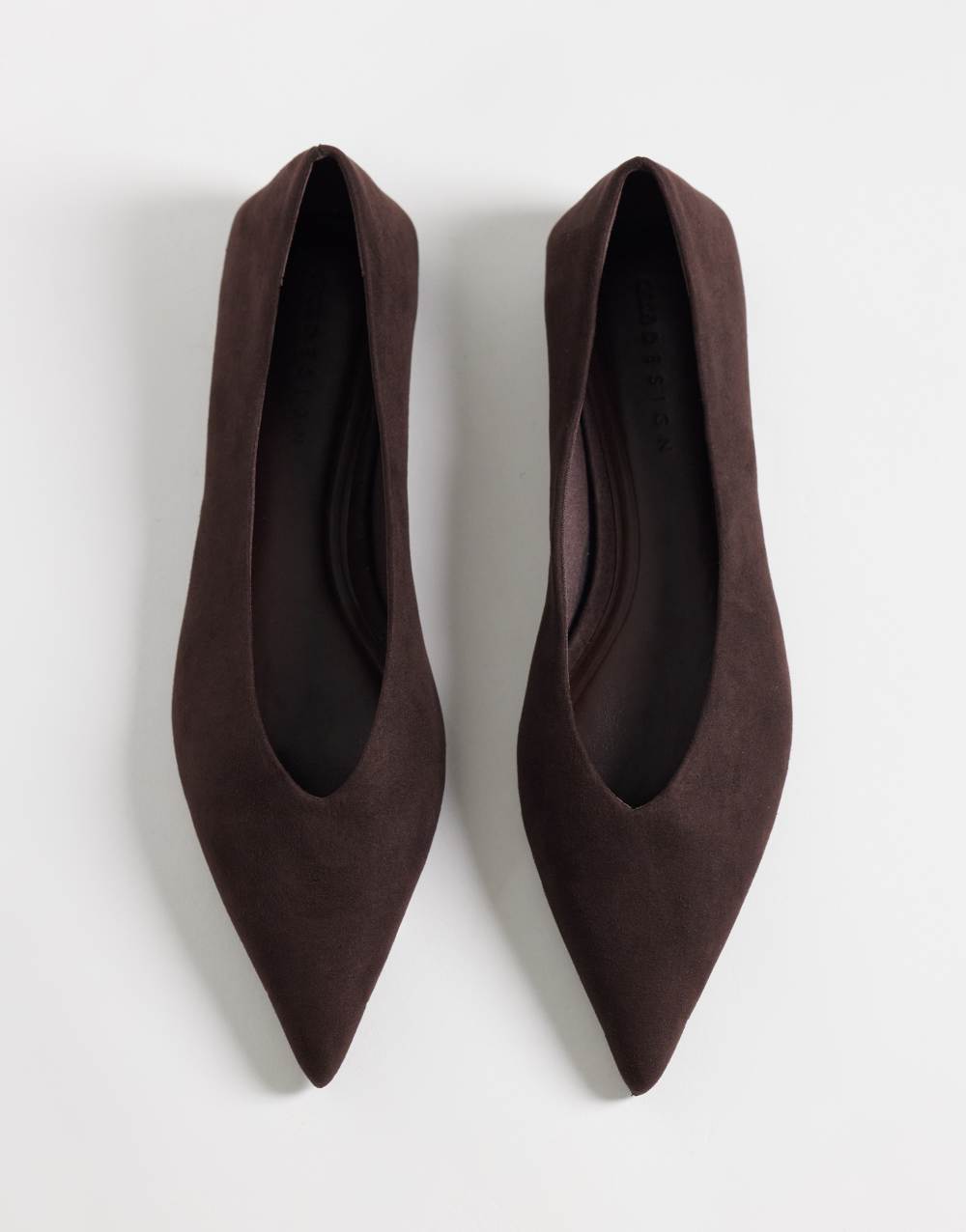 ASOS DESIGN Lari pointed ballets in chocolate suedette