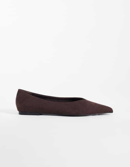 ASOS DESIGN Lari pointed ballets in chocolate suedette, 2 of 4
