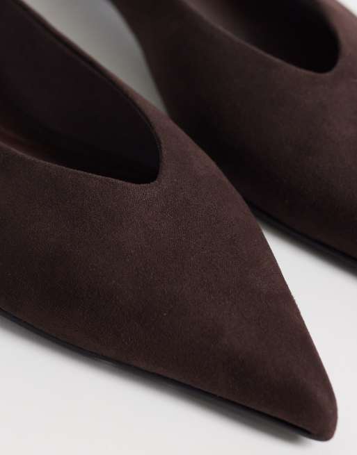 ASOS DESIGN Lari pointed ballets in chocolate suedette, 3 of 4