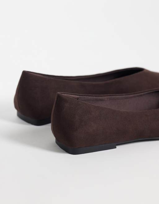 ASOS DESIGN Lari pointed ballets in chocolate suedette, 4 of 4