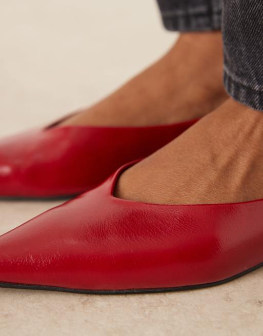 ASOS DESIGN Lari pointed toe ballet flats in red, 2 of 4