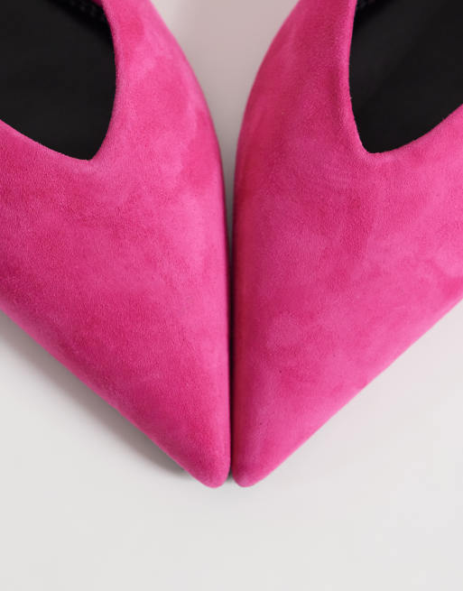 ASOS DESIGN Lari premium echt suède puntige ballerina's in roze, 3 van 4