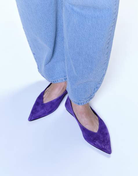 ASOS DESIGN Lari premium pointed ballets in purple suede - view 1
