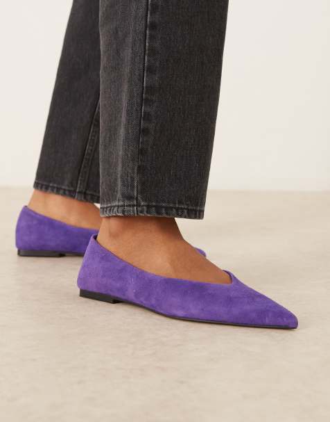 ASOS DESIGN Lari premium pointed toe ballet flats in purple suede - view 1