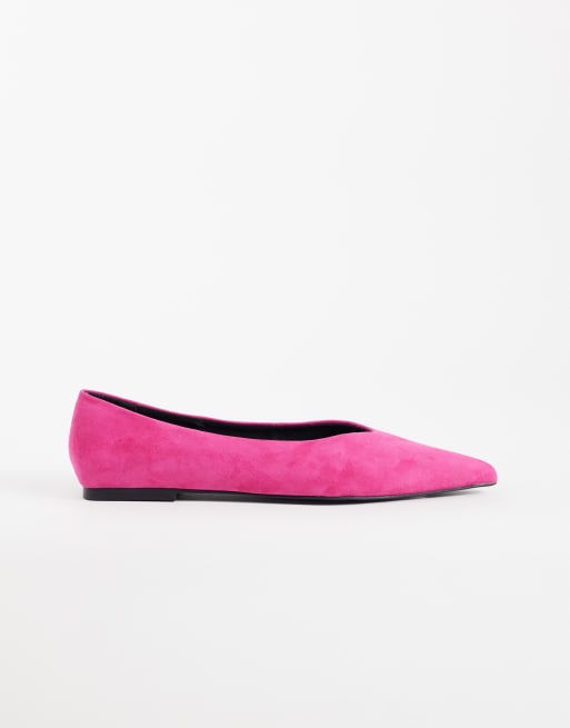 ASOS DESIGN Lari premium real suede pointed ballets in pink, 2 of 4