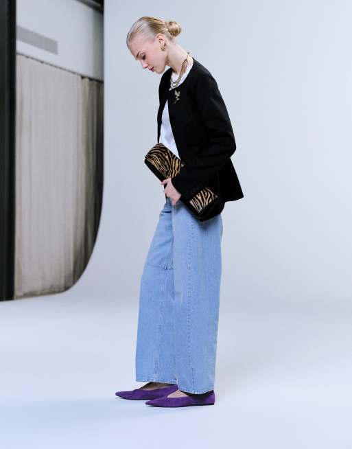 ASOS DESIGN - Lari - Premium suède puntige ballerina's in paars, 2 van 4