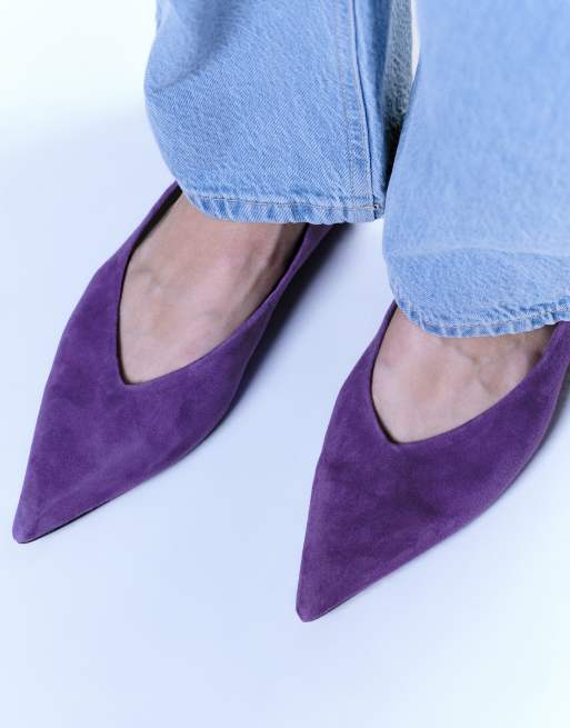 ASOS DESIGN - Lari - Premium suède puntige ballerina's in paars, 4 van 4